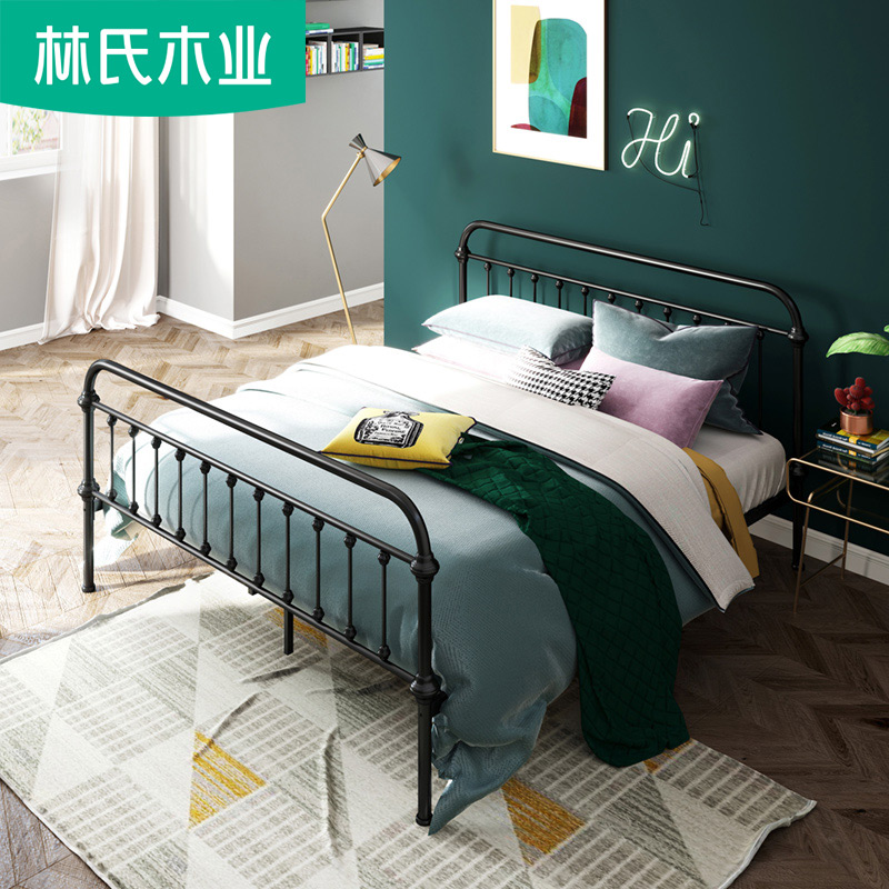 Lin's wood simple modern iron bed bed 1 8 iron bed double bed single 1 5m small apartment bed LS018