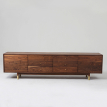 ZM pure solid wood oak audio-visual cabinet black walnut TV cabinet simple Nordic independent design TV cabinet