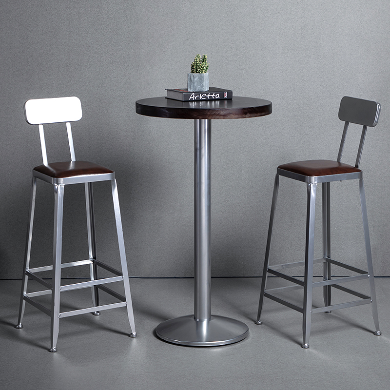 Iron solid wood high-footed square stool home back bar chair simple industrial style bar reception table and chair combination