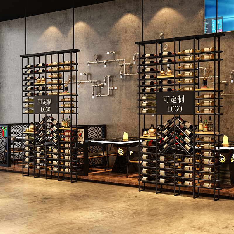 Industrial Wind Red Wine Rack Bar Barbecue Fire Pot Shop Iron Art Screen Cafe Display Caprantique Disposal Screen Shelf