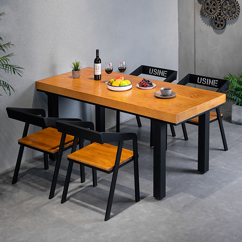 Industrial wind iron solid wooden table and chair combined modern casual minimal small household cafe dining room negotiate table