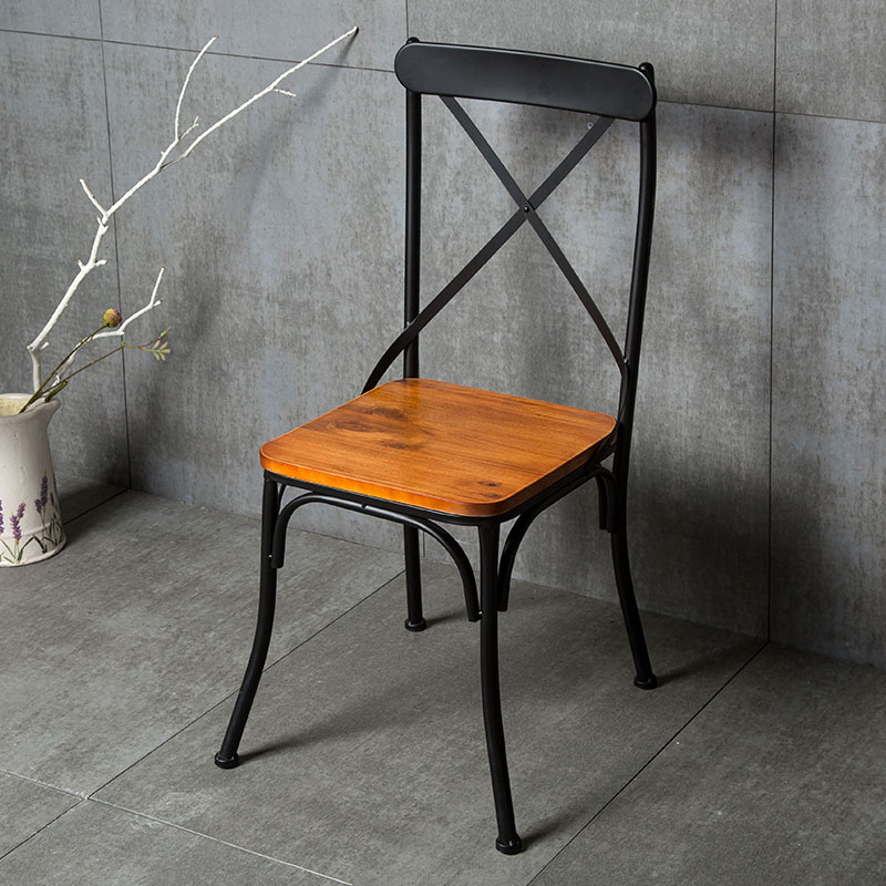 Industrial style chair wrought iron solid wood dining chair retro bar balcony leisure chair dining room home single cafe chair