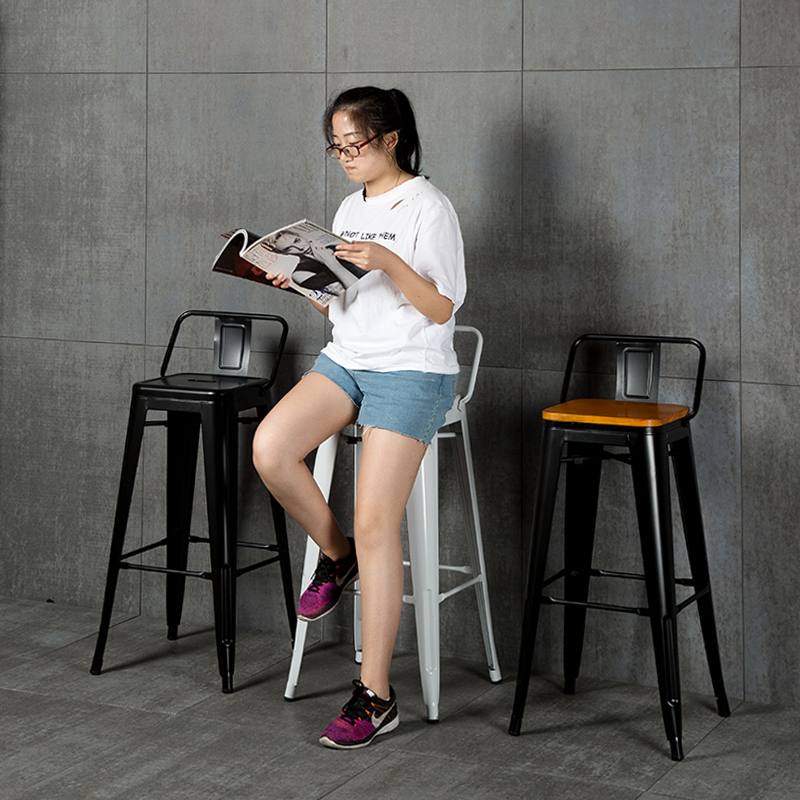 Bar Table Chair Modern Creative Minima Solid Wood Iron Art Bar Backrest Stool Fashion High Footstool Table Bar Chair Stool