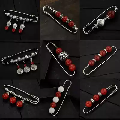 Retro red agate Bodhi Miao silver transfer beads brooch pin sweater scarf open transport evil evil this year gift woman