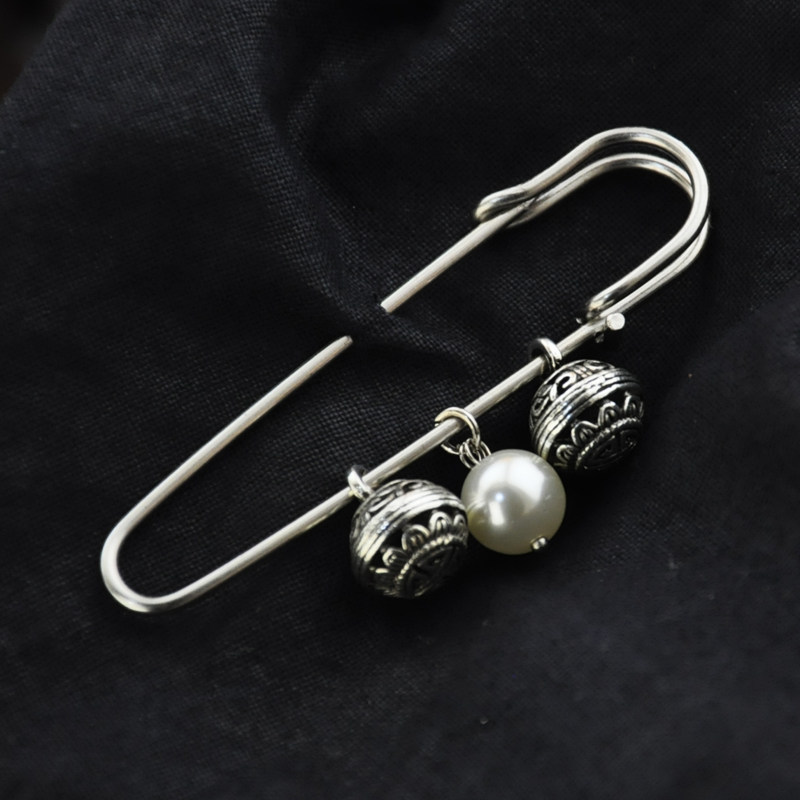 Retro ethnic style pearl Miao silver transfer bead brooch brooch sweater art classic original handmade jewelry