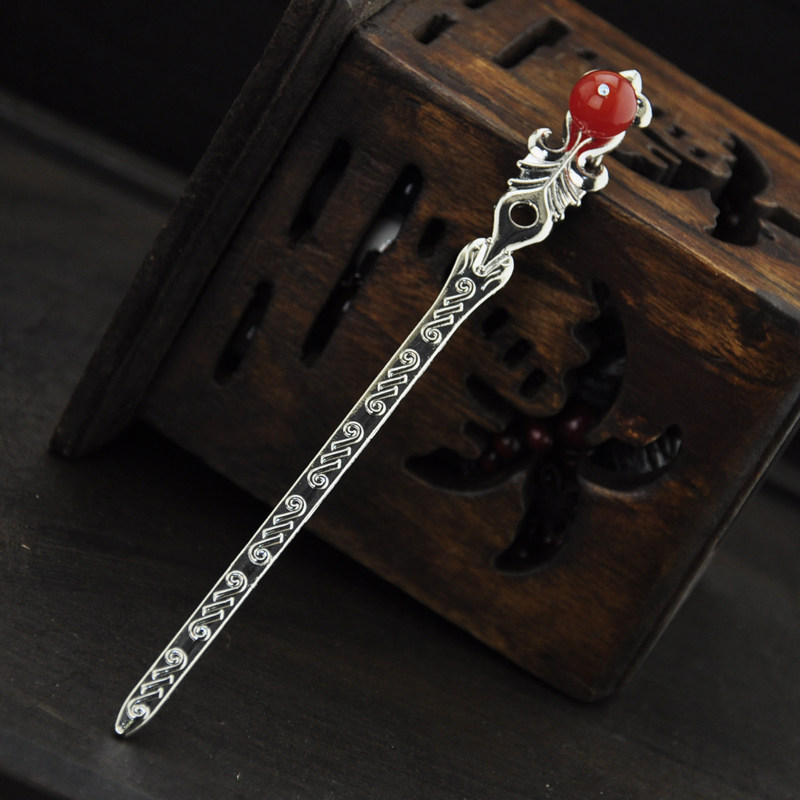 Vintage hair ornament red agate classical hairpin Children's bookmarklet dual-use step swing plate hair tassel holiday birthday gift