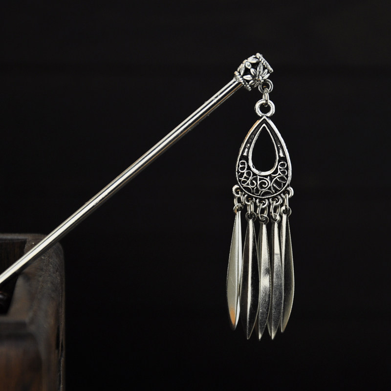 Vintage Pearl Miao Silver Hollowed-out Water Drop Classical Hairpin Children with Walking Tray Hair of Su National Wind Female Gifts