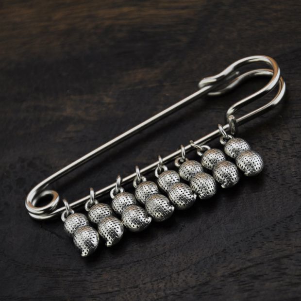 Vintage dân tộc gió hạt giống bạc nhỏ đậu phộng pin áo len mô hình văn học phiên bản Hàn Quốc của cổ điển gốc đồ trang sức thủ công ghim băng cài áo