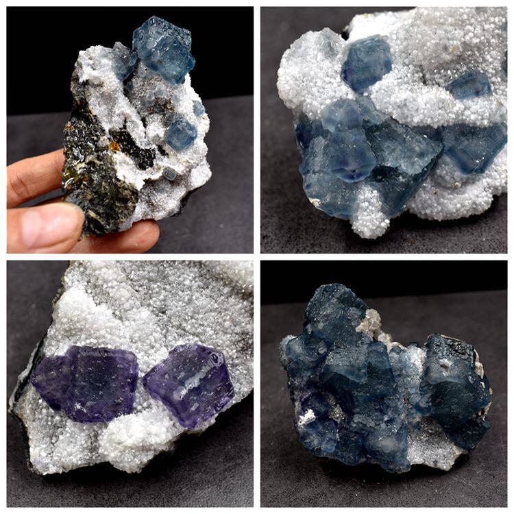 Natural Morandi blue fluorite Green fluorite Purple fluorite Crystal symbiotic mineral Cat mine geological science teaching specimen
