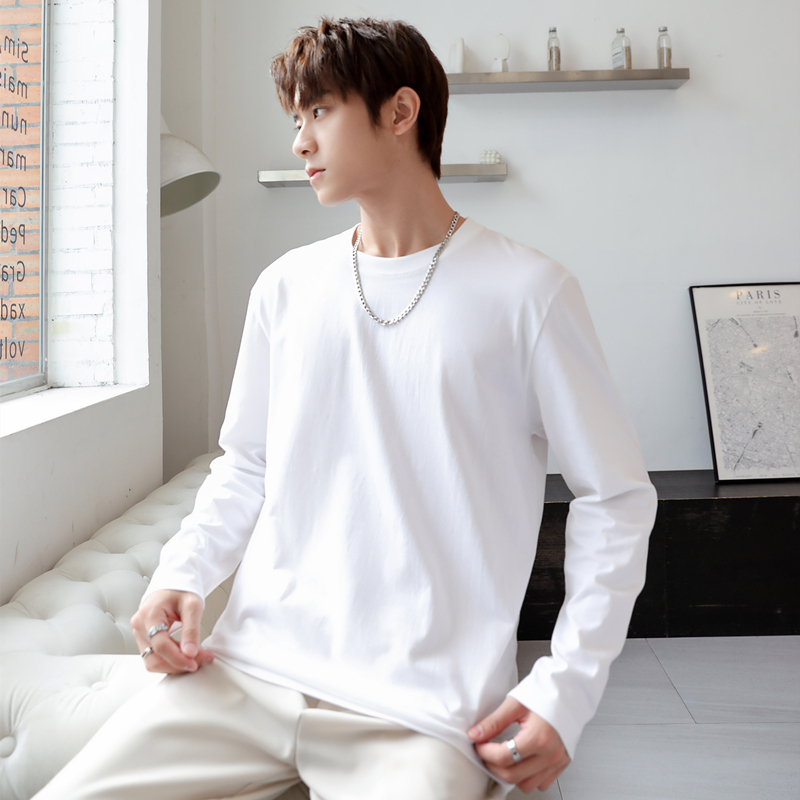 White Long-Sleeve T-Shirt for Men and Women, Round Neck Base Layer, 245g Pure Cotton, Slim Fit, Layering, Loose Fit, Plus Size, Spring and Autumn Trend White Long-Sleeve T-Shirt for Men and Women, Round Neck Base Layer, 245g Pure Cotton, Slim Fit, Layering, Loose Fit, Plus Size, Spring and Autumn Trend
