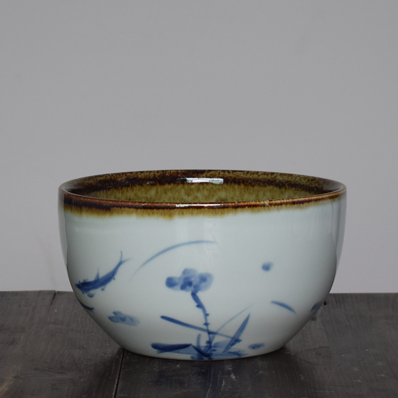 Handmade ceramic potted goldfish tank copper money grass green lotus potted bowl lotus water lily hydroponic pot turtle tank