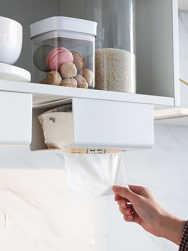 Punch-free plastic cloth towels box kitchen sanitary paper box hangable no-mark makeup room Toilet Living Room car towel box