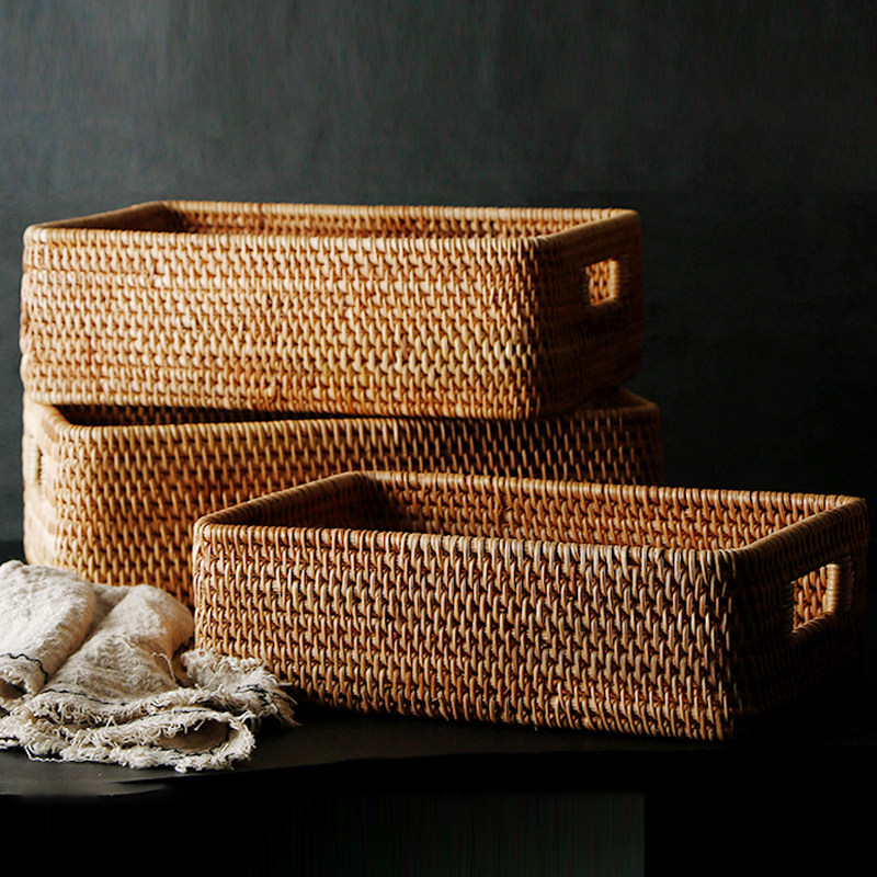 Vietnamese rattan storage basket home fruit plate living room snacks miscellaneous candy basket creative tray coffee table storage box