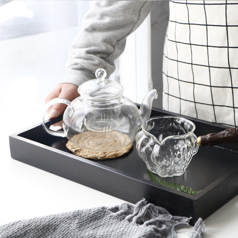 Japanese-style black rectangular solid wood tray hotel home plate tea tray fruit bread snack tray dinner plate