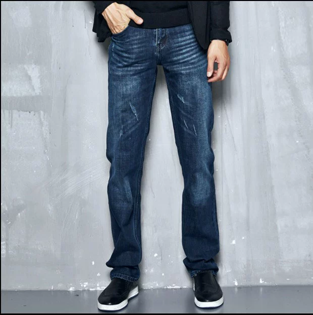 Thanh niên nam độ dài rộng 120CM quần jeans mùa thu và mùa đông cao lớn quần thẳng kích thước cotton siêu dài