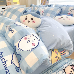 chiikawa kids Four-piece Cotton pure cotton Bed Sheets Quilt Cover Jiikawa Student Dormitory Bed Three-piece Set