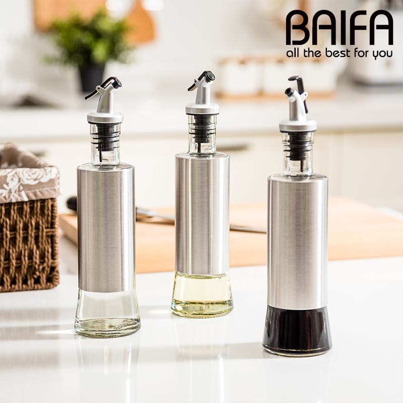 Nordic Creative Kitchen Oil Pot Glass Oil Bottle Anti-Leaking Sauce Bottle Stainless Steel Vinegar Pot Home Soy Sauce Bottle Seasoning Bottle 