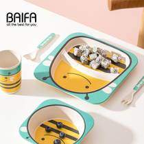 Bamboo fiber childrens Bowl Spoon tableware set baby supplement bowl baby dinner plate anti-drop creative cartoon dividing plate