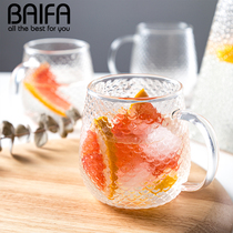 ins household small transparent fruit tea cup Nordic belt hammer glass transparent Japanese small Cup
