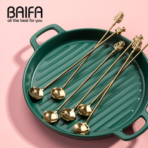 Creative long handle coffee spoon cute stainless steel dessert spoon mixing spoon fruit stick coffee spoon milk tea spoon