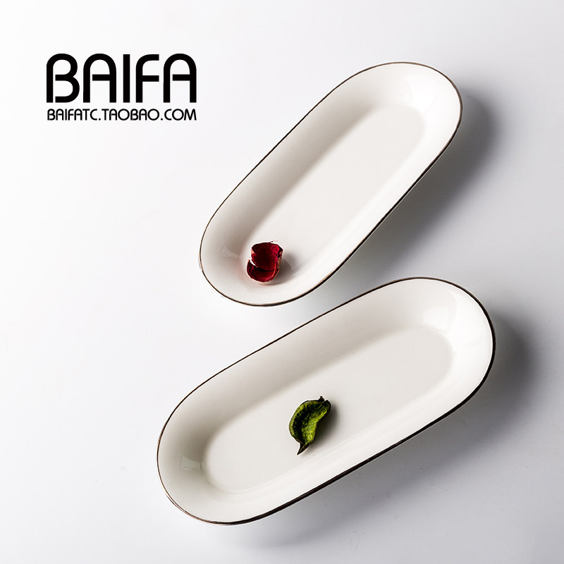 Oval rectangular ceramic towel plate platinum rim towel holder bone china hand towel plate wet wipe plate hotel soap box