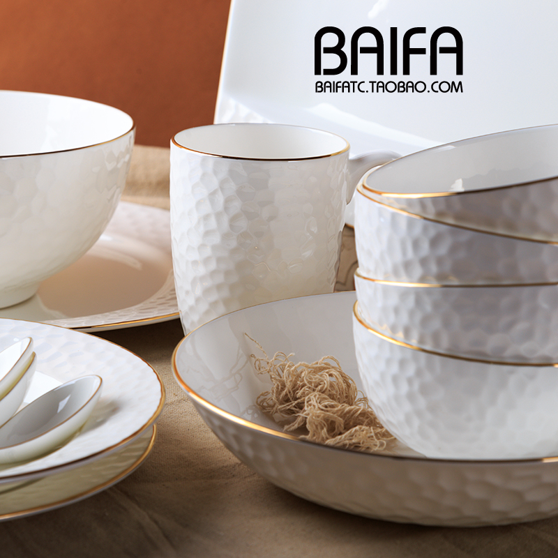 Bowls Japanese-style European-style household bone china gold-rimmed plates bowls and dishes tableware set ceramic bowls porcelain bowls bowls rice bowls