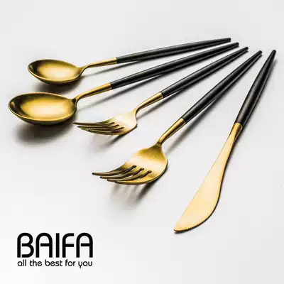 European high-grade gold 304 brushed black handle home Western steak knife fork two-piece set cutlery set steak knife