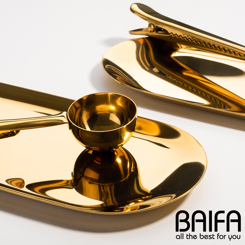 ins Nordic style oval golden stainless steel storage tray afternoon tea dessert tray jewelry storage plate fruit plate