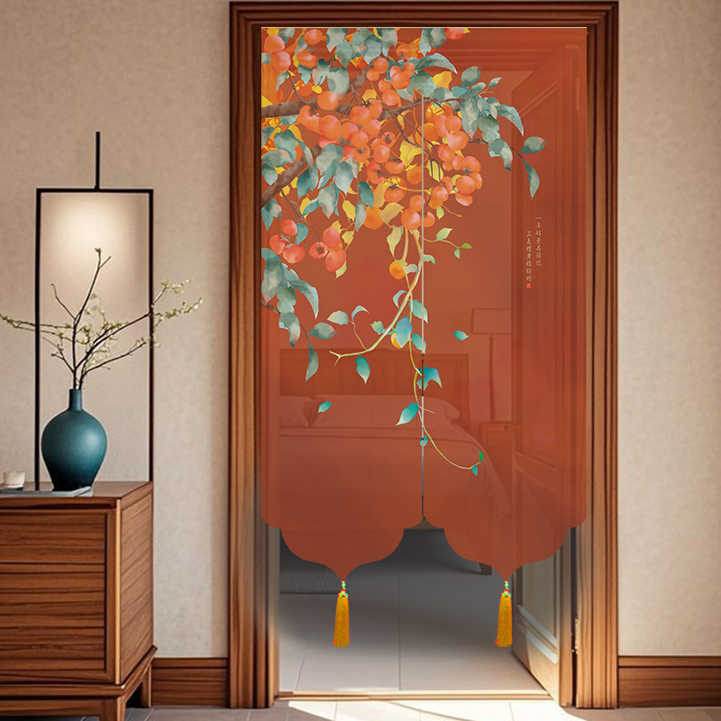 New Chinoiserie High-End Herringbone Entrance Corridor Aisle Bedroom Feng Shui Festive Red Door Curtain Partition Decorative Curtain