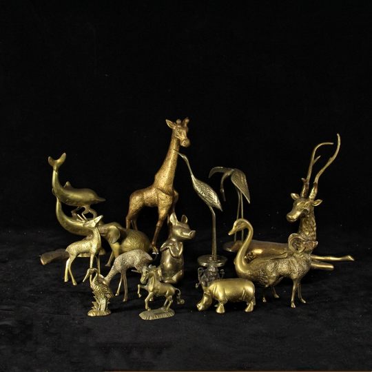 vintage复古纯黄铜欧式动物摆件金属装饰法式精品工艺品拍摄软装