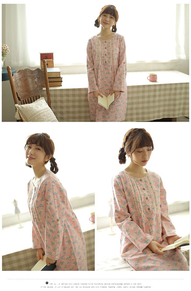 Mùa xuân và mùa thu mới cotton nữ áo dài tay cotton nhung ngọt ngào nhỏ tươi đồ ngủ hoa giản dị dịch vụ nhà áo ngủ 2 dây