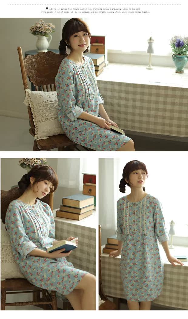 Mùa xuân và mùa thu mới cotton nữ áo dài tay cotton nhung ngọt ngào nhỏ tươi đồ ngủ hoa giản dị dịch vụ nhà áo ngủ 2 dây