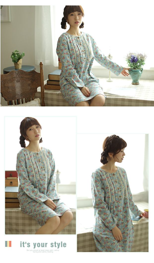 Mùa xuân và mùa thu mới cotton nữ áo dài tay cotton nhung ngọt ngào nhỏ tươi đồ ngủ hoa giản dị dịch vụ nhà áo ngủ 2 dây