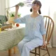 Mùa xuân hè cotton dài tay nữ đồ ngủ đặt cotton đôi gạc tươi XL dịch vụ nhà bình thường