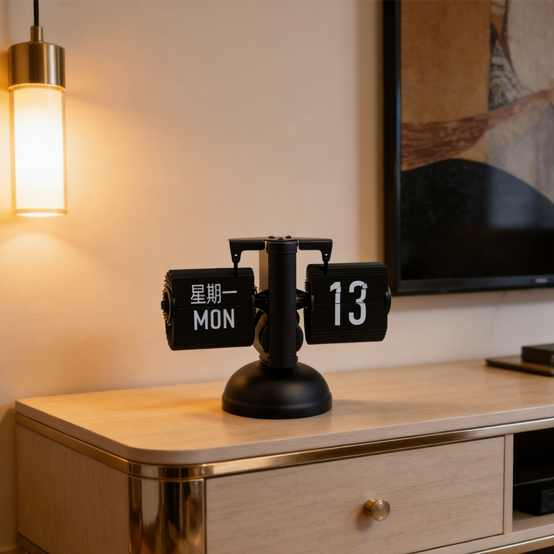 Creative Desk Calendar Flip Clock, Simple and Luxurious Living Room Table Clock, Mechanical Digital Charging Desk Clock