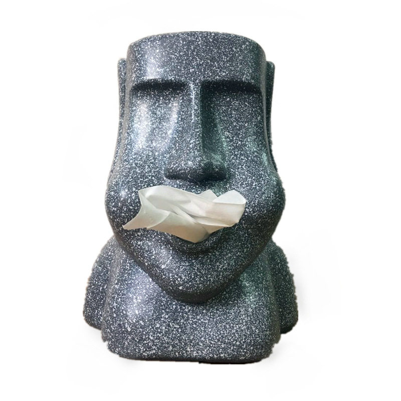 Moai Easter Stone Portrait Tissue Box Moai Easter Island Tissue Pumping 3D Funny Stone Tissue Tube