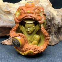 Upper Valley Warring States red agate boutique Sky Eye color carving Lion Dance Youth Chinese style collection handle pendant