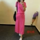Váy hè 2018 của phụ nữ trong phần dài của cotton slim dress giản dị tay ngắn mopping váy đầm váy đen dài qua gối