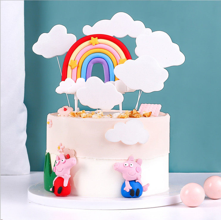 Rainbow Cake Decoration Mesh Red Soft Pottery Rainbow Cake Swing Piece Loving Rainbow Birthday Cake Inserts