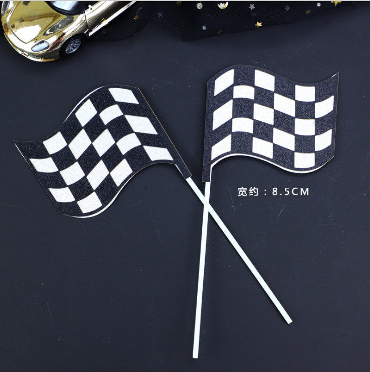 Small Car Cake Decoration Accessories Jack Flag Inserted Car Banner Cake Insert Flag Black & White Racing Flag Decoration