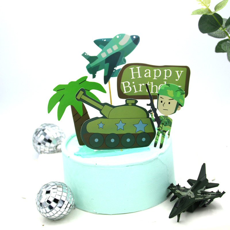 Small Tank Cake Cards Children's Birthday Cake Banners Baking Supplies Birthday Party Decorations