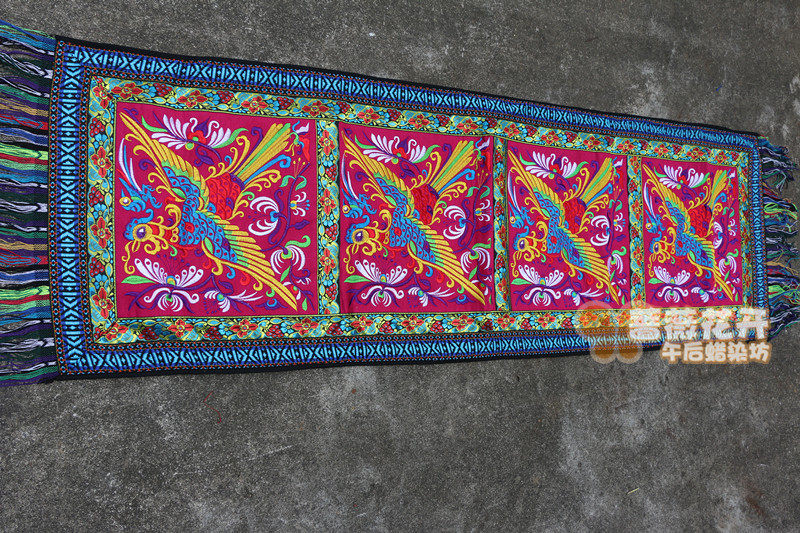 China Wind Festive Wedding Celebration Bed Flags Chinese Style Retro Phoenix Embroidered Flowers Changsha Sofa Cushion Table Banner Interior Decoration Cloth-Taobao