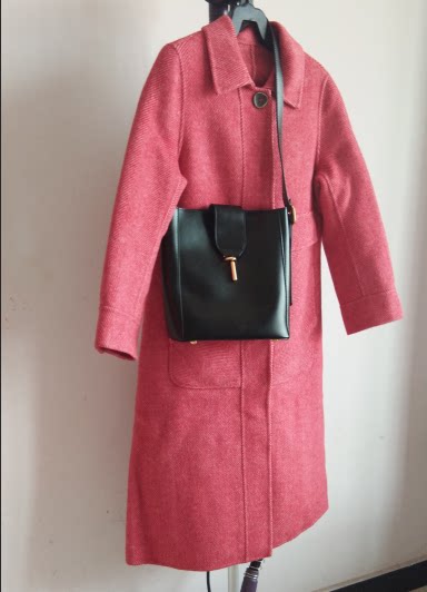 Black first layer cowhide bucket bag women's satchel shoulder bag