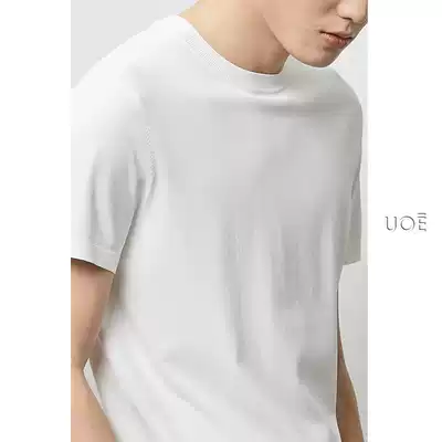 UOE summer new 16-pin flat knitting machine texture Foundation hundred men's solid color short sleeve round neck t-shirt half sleeve