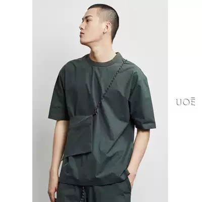 UOE new imported four-sided elastic material portable bag design men's casual loose profile round neck short sleeve t-shirt