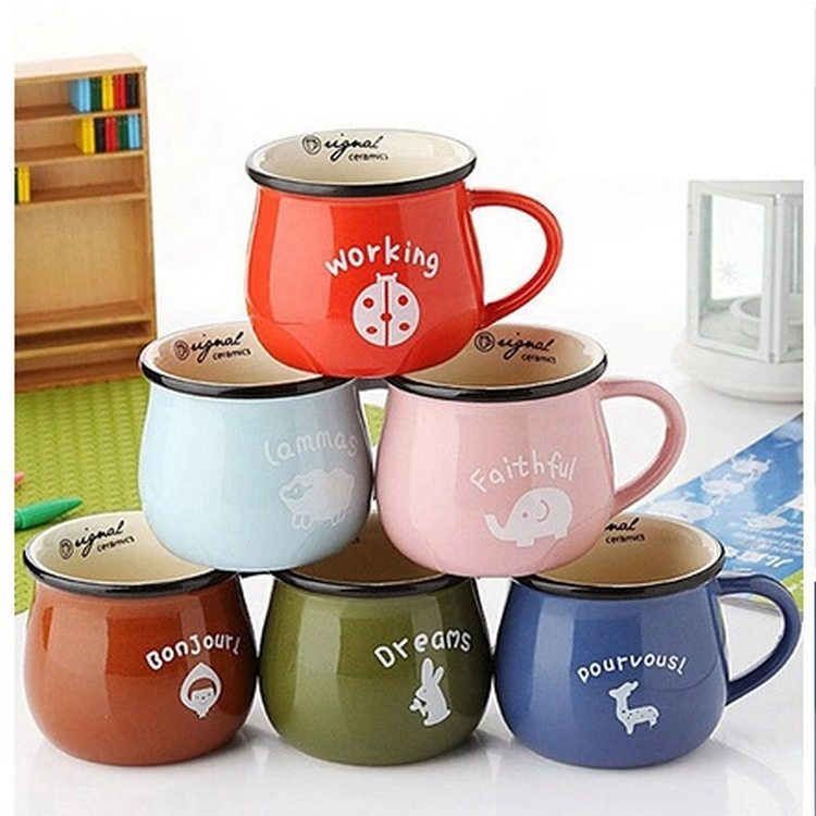 Ceramic cup Big belly cup Milk breakfast cup Coffee cup Color glaze mug Long handle coffee spoon coaster