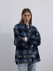 THESOONG classic retro polo collar blue plaid woolen coat autumn and winter loose loose pocket top for women