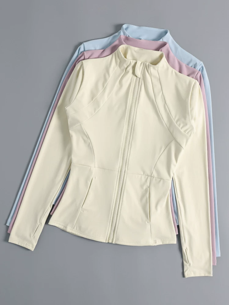 Быстросохнущая спортивная куртка на молнии, кардиган, одежда для йоги в зале, солнцезащита, обтяженная, для бега