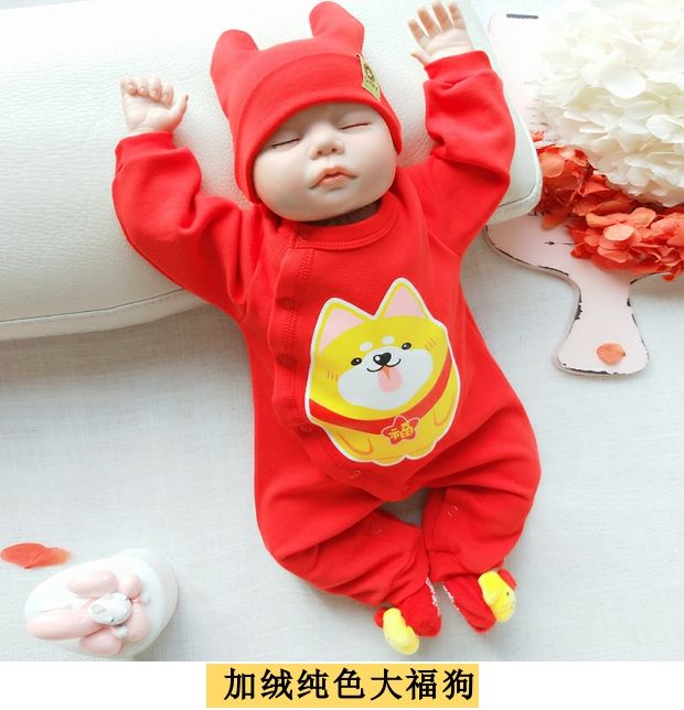 Baby Full Moon Service Red Trăm ngày Nữ Sơ sinh Em bé Năm mới Quần áo Quần áo Xiêm Quần áo nam dày Bộ mùa đông quần áo liền thân mùa hè