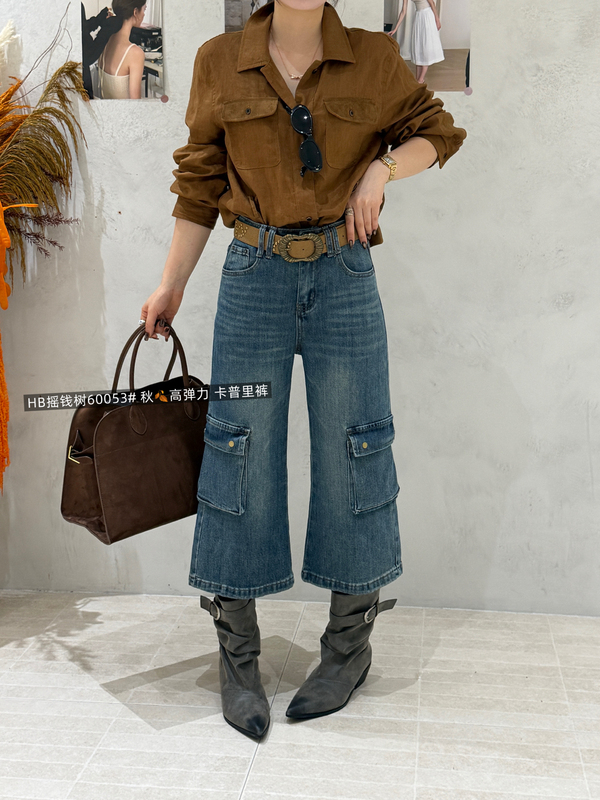 60053 Autumn New Korean Style Versatile High-Waisted Slimming Capri Pants with Pocket Design Casual Jeans 60053 Autumn New Korean Style Versatile High-Waisted Slimming Capri Pants with Pocket Design Casual Jeans